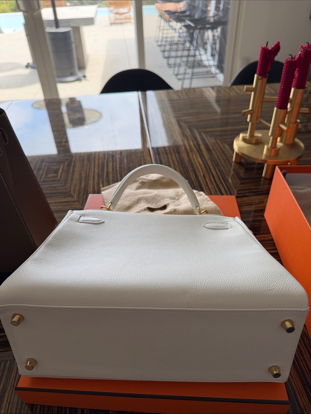Hermes White Leather Top-Handle Satchel with Gold Hardware - Picture 4 of 5